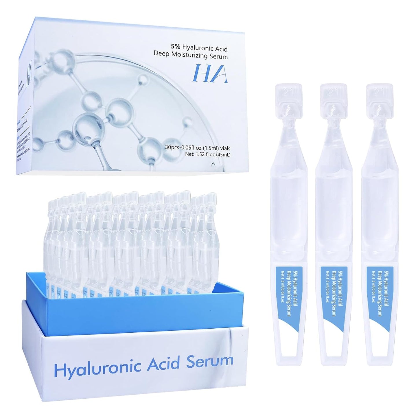 Ultra-Hydrating Serum 5% Hyaluronic Acid Smoother Skin|Pre-makeup SkinCare|Anti-Aging serum for face Single-Use Vials Skincare | Hyaluronic Acid Tubes for Sensitive skin|4D Hyaluronic Acid(1.2 ml)*30