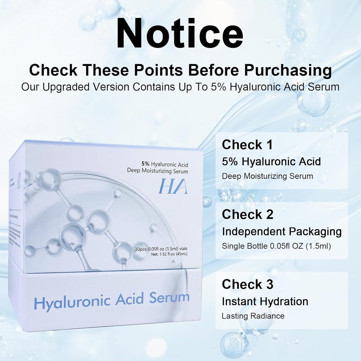 Ultra-Hydrating Serum 5% Hyaluronic Acid Smoother Skin|Pre-makeup SkinCare|Anti-Aging serum for face Single-Use Vials Skincare | Hyaluronic Acid Tubes for Sensitive skin|4D Hyaluronic Acid(1.2 ml)*30